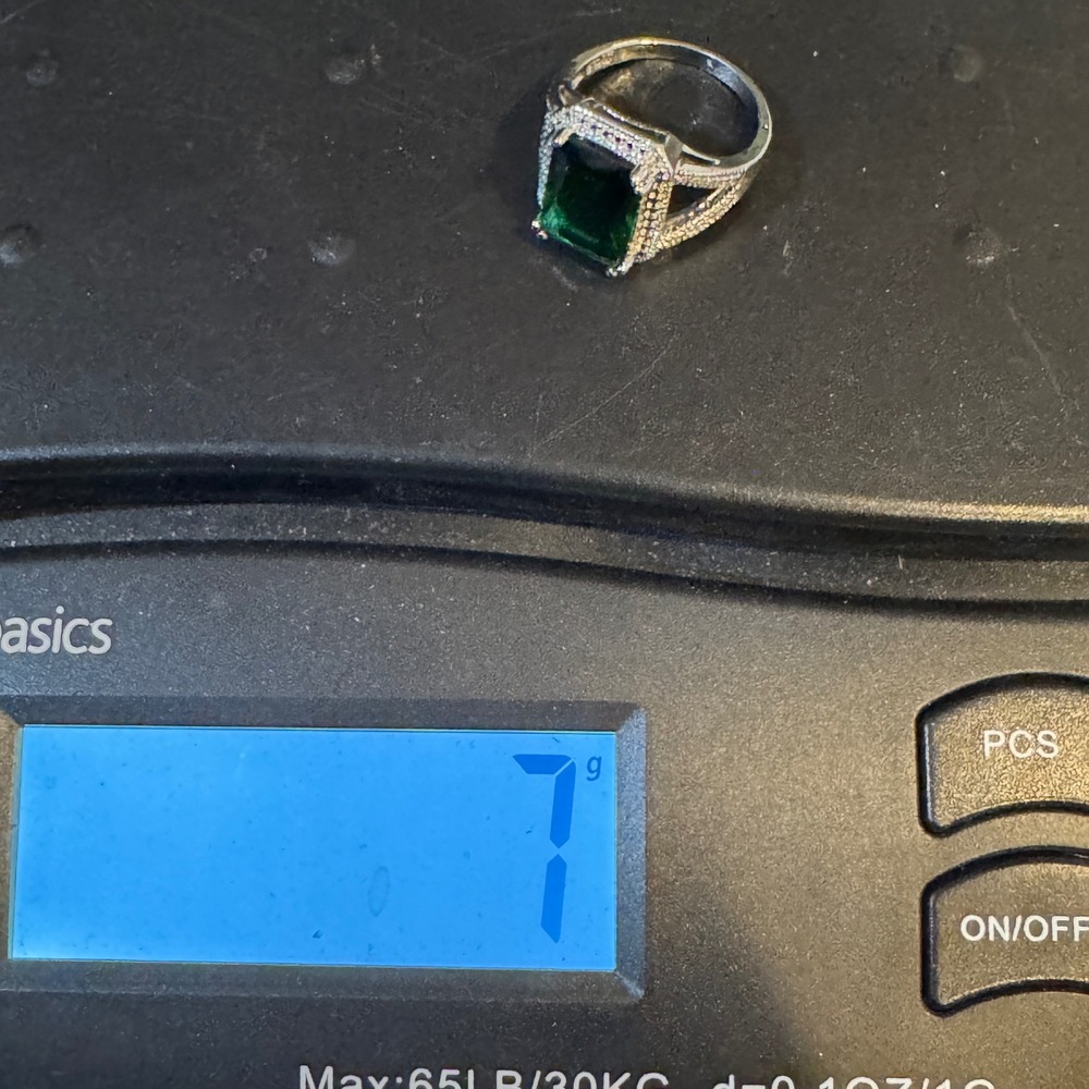 Silver Tone Statement Ring Rectangle Green Cut Ge… - image 5